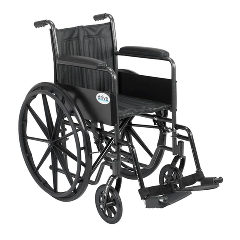 EA/1 SILVER SPORT 2 WHEELCHAIR, NON REMOVABLE FIXED ARMS, SWING AWAY FOOTRESTS, 18" SEAT More info... * Drive Medical item surcharge included in sell
