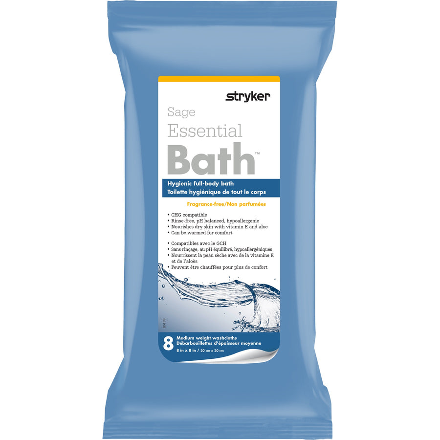 PK/8 ESSENTIAL BATH BODY WASHCLOTH W/ VITAMIN E & ALOE 8" X 8" FRAGRANCE-FREE RINSE-FREE HYPO