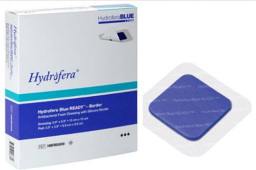 BX/10 HYDROFERA BLUE READY-BORDER DRESSING 4" X 4" SILICONE ADHESIVE BORDER WATERPROOF & BREATHABLE