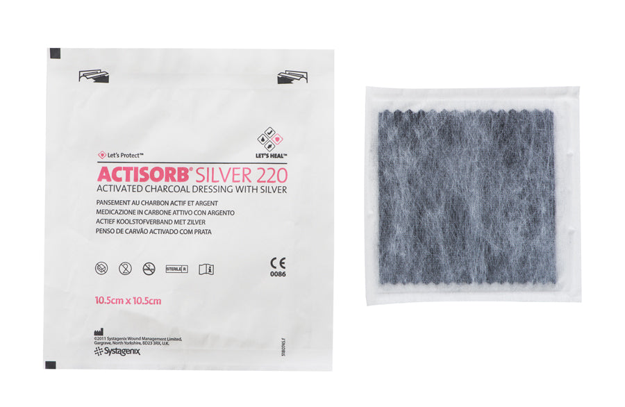 BX/10 ACTISORB SILVER 220 ACTIVATED CHARCOAL DRESSING WITH SILVER 10.5CM X 10.5CM