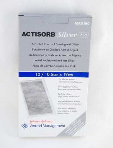 BX/10 ACTISORB SILVER 220 ACTIVATED CHARCOAL DRESSING WITH SILVER 19CM X 10.5CM