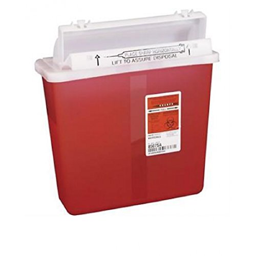 EA/1 IN-ROOM SHARPS CONTAINER WITH COUNTER BALANCED LID -RED 5QT