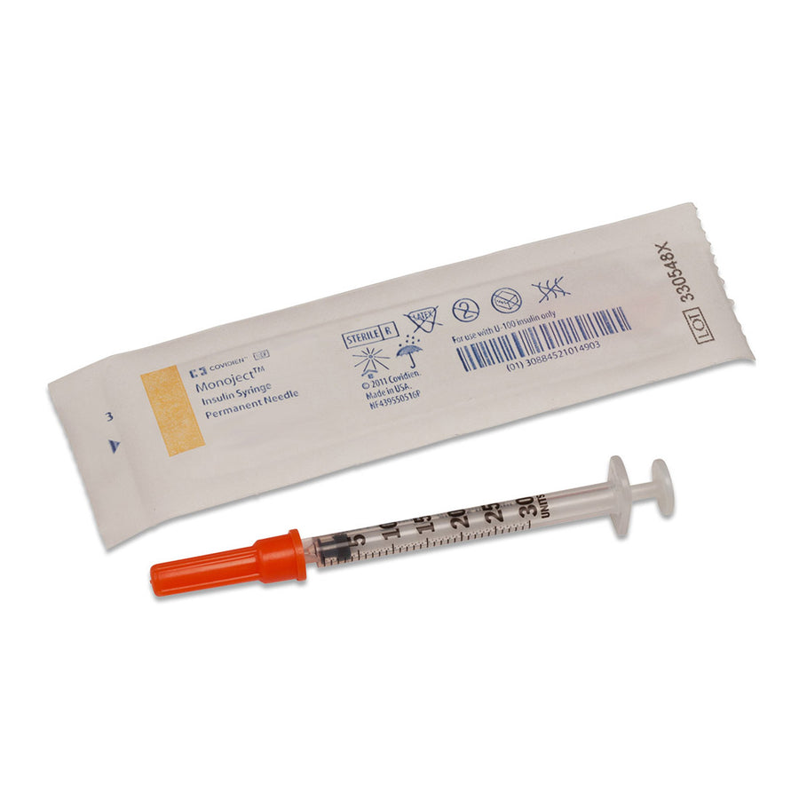 BX/100 MONOJECT SOFTPACK INSULIN NEEDLE & SYRINGE LOW DEAD SPACE 28G X 1/2" 0.5ML STERILE LTX-FREE