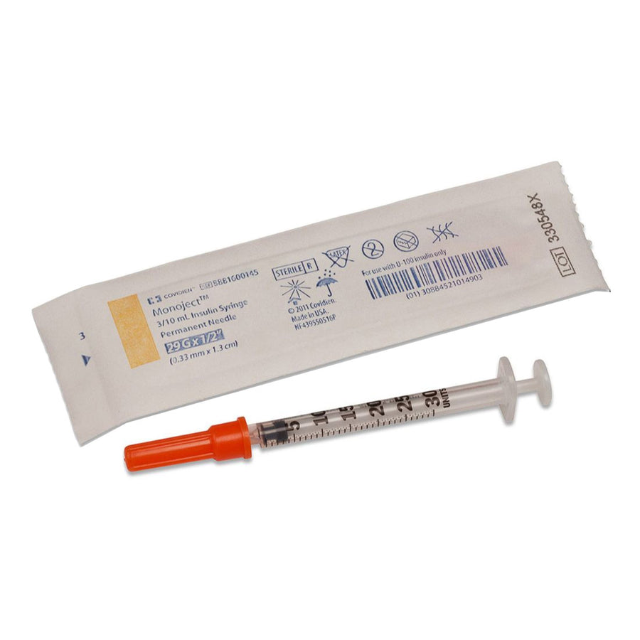 BX/100 MONOJECT SOFTPACK INSULIN NEEDLE & SYRINGE LOW DEAD SPACE 29G X 1/2" 0.5ML STERILE LTX-FREE