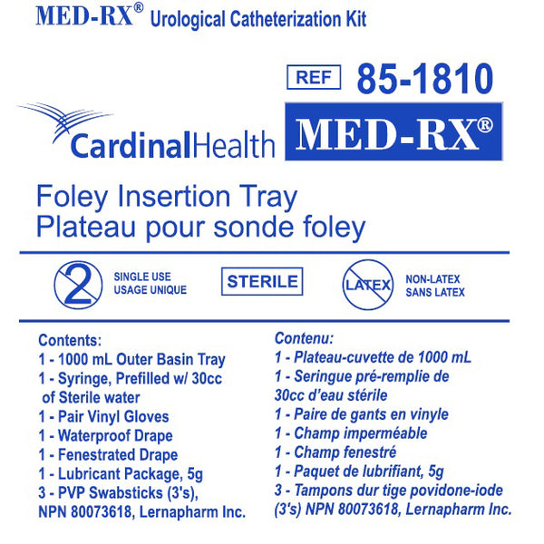 EA/1 FOLEY INSERTION TRAY UROLOGICAL KIT 30CC SYRINGE W/ WATER GLOVES DRAPE LUBE PVP SWABSTICKS