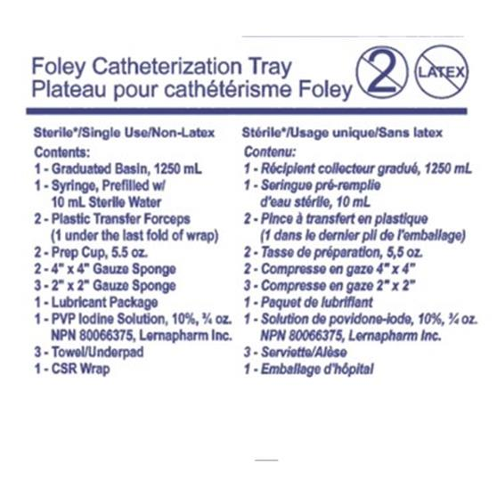 EA/1 FOLEY CATHETER TRAY 1250ML BASIN 10ML SYRINGE W/ STERILE WATER STERILE DISPOSABLE LATEX-FREE