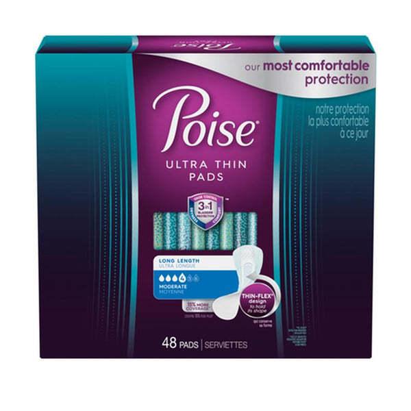 PKG/48 POISE ULTRA THIN MODERATE LONG NON-WINGED PADS CONVENIENCE More info...