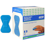 BX/50 FINGERTIP FABRIC METAL-DETECTABLE BANDAGES (4.4CM X 7.6CM) BLUE