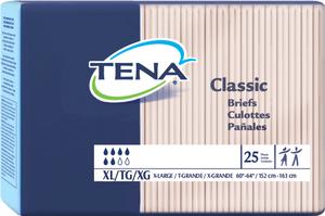 CS/4PKG (25/PKG) TENA CLASSIC BRIEF UNISEX X-LARGE (60"-64") BEIGE SUPER ABSORBENT WETNESS INDICATOR ** Discontinued ** Heavy Item More info...