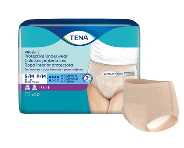 CS/4PKG (20/PKG) TENA PROSKIN UNDERWEAR FOR WOMEN, MAXIMUM ABSORBENCY,NUDE, SIZE SMALL/MEDIUM 86-11 Heavy Item More info...