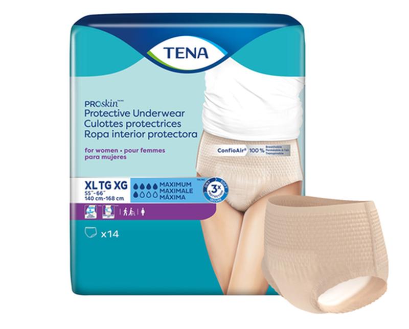 CS/4PKG (14/PKG) TENA PROSKIN UNDERWEAR FOR WOMEN, MAXIMUM ABSORBENCY,NUDE, SIZE X-LARGE 140-168CM Heavy Item More info...