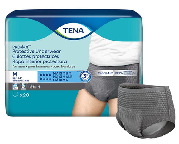CS/4PKG (20/PKG) TENA PROSKIN UNDERWEAR FOR MEN, MAXIMUM ABSORBENCY,GREY, SIZE MEDIUM 86-112CM Heavy Item More info...