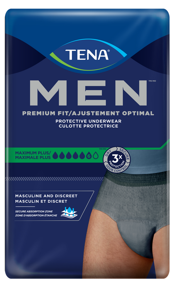 CS/4PK (16/PK) MEN PROTECTIVE UNDERWEAR SMALL/MEDIUM SUPER PLUS ABSORBANCY W/ ODOR PROTECTION GREY Heavy Item