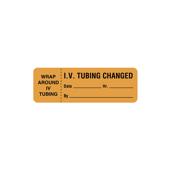 RL/1 I.V. TUBING CHANGE LABEL 3" X 1" PERMANENT FLUORESCENT ORANGE (889/RL)